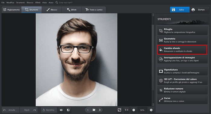 Seleziona lo strumento Cambia Sfondo